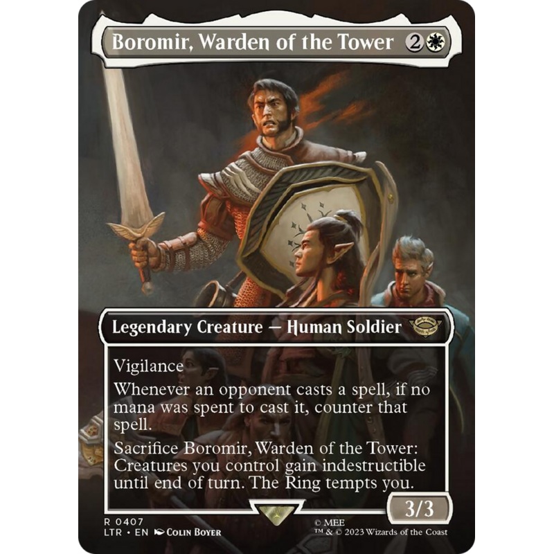 Boromir, Warden of the Tower (Borderless Alternate Art) [The Lord of the Rings: Tales of Middle-Earth]