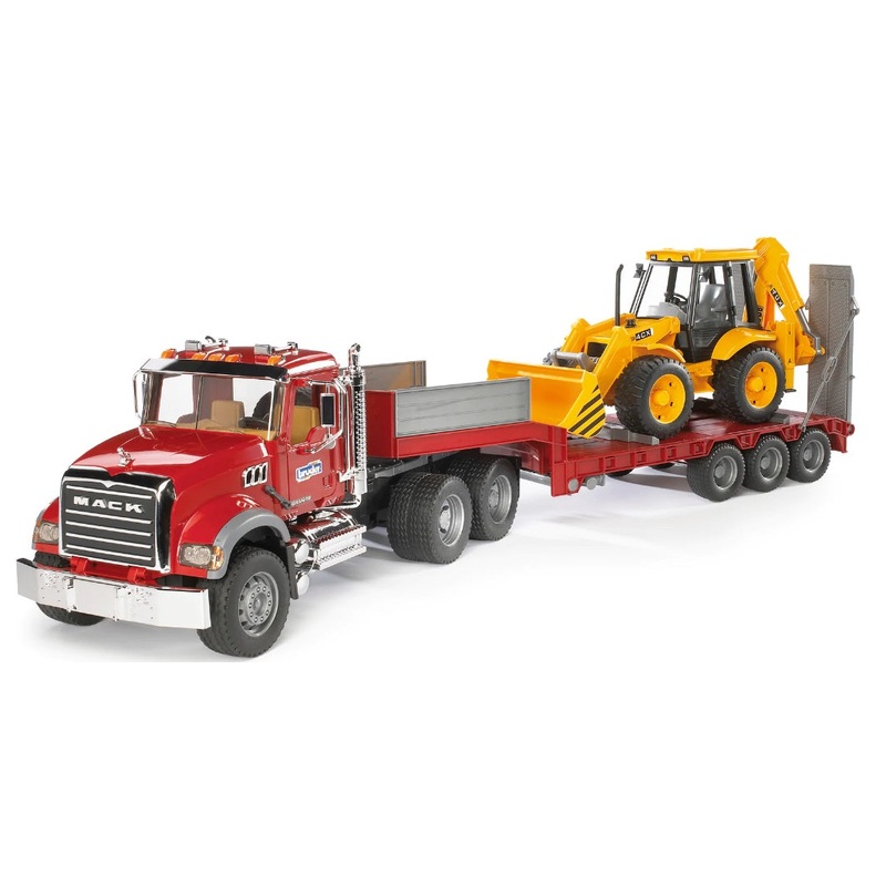 MACK Granite Flatbed Truck with JCB Loader Backhoe