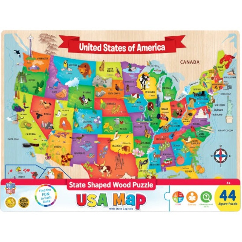 USA Map Wood 44pc Puzzle