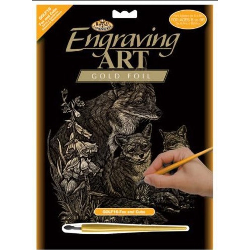 Royal Brush Engraving Art Gold Foil Fox & Cubs