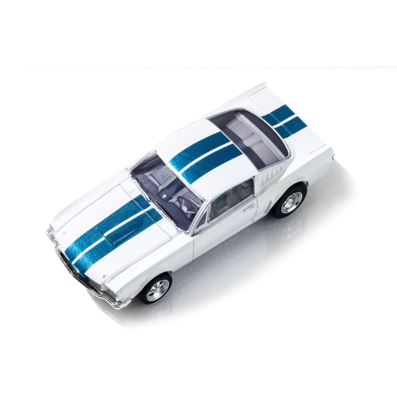 AFX Mega G+ HO Scale 1965 Shelby Mustang GT350 White/Blue Slot Car