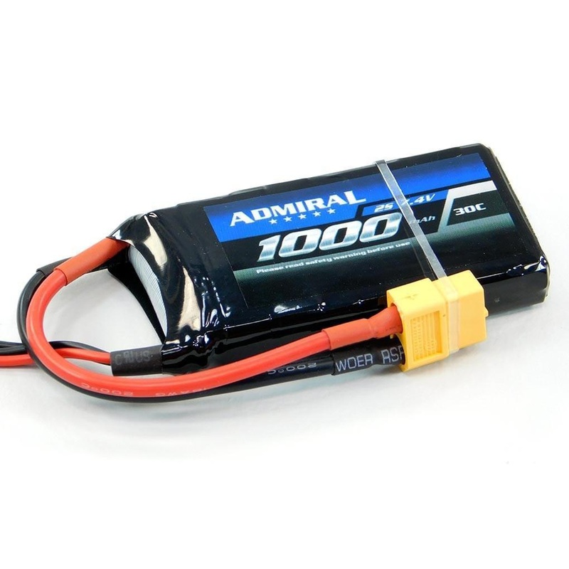 Admiral 1000mAh 2S 7.4V 30C LiPo Battery with XT60 Connector
