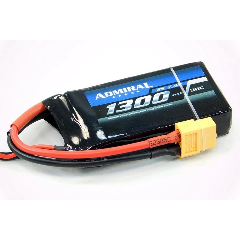 Admiral 1300mAh 2S 7.4V 30C LiPo Battery with XT60 Connector