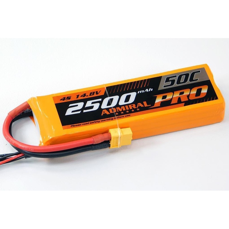 Admiral Pro 2500mAh 4S 14.8V 50C LiPo Battery with XT60 Connector
