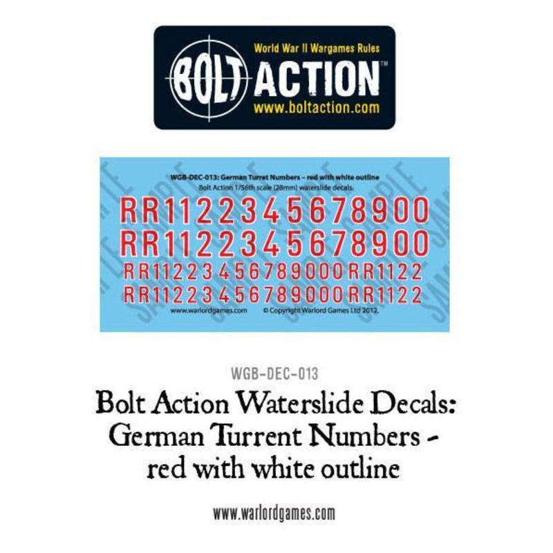 Warlord - Bolt Action Decals - German Turret Numbers - Red with White Outline