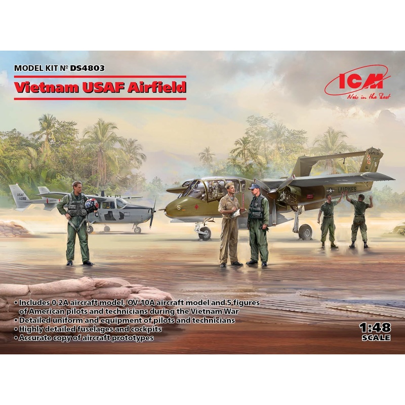 ICM - 1/48 Vietnam USAF Airfield w/O-2A & OV-10A Bronco & Pilots & Crew