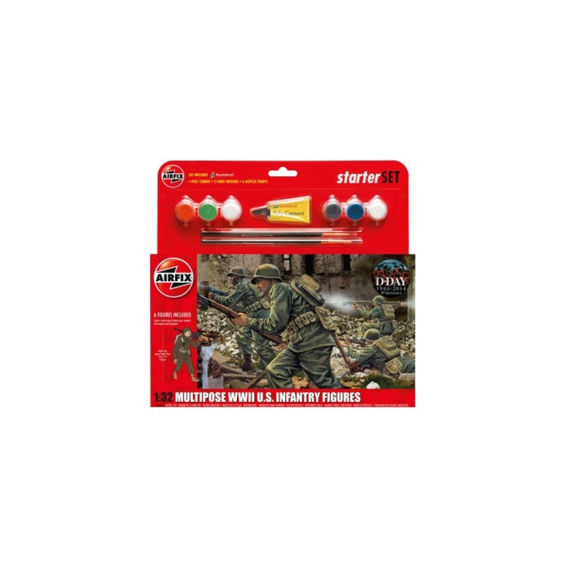 Airfix - 1/32 WWII U.S. Inf. Multi-pose (Starter Set Incl.Paint)