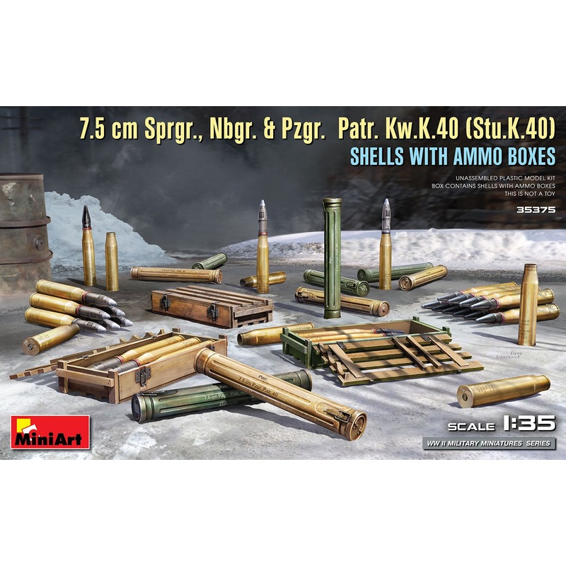 Miniart - 1/35 7.5 Cm Sprgr Patr. Kw.K. Shells w/ Ammo Crates
