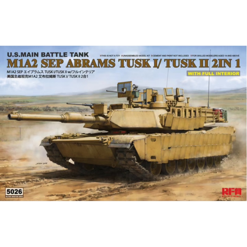 RFM - 1/35 U.S. Main Battle Tank M1A2 SEP Abrams TUSK I /TUSK II 2 in 1 w/ Full Interior & Workable Track