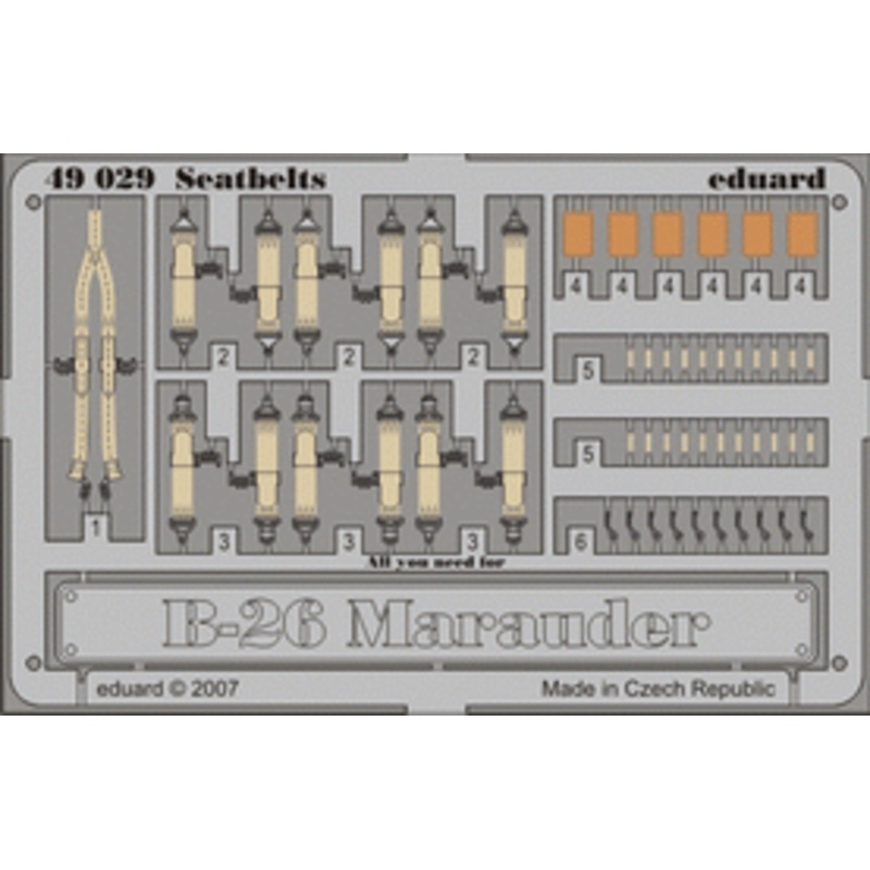 Eduard - 1/48 B-26 Seatbelts (Color Photo-etched)(for Revell / Monogram) 49029
