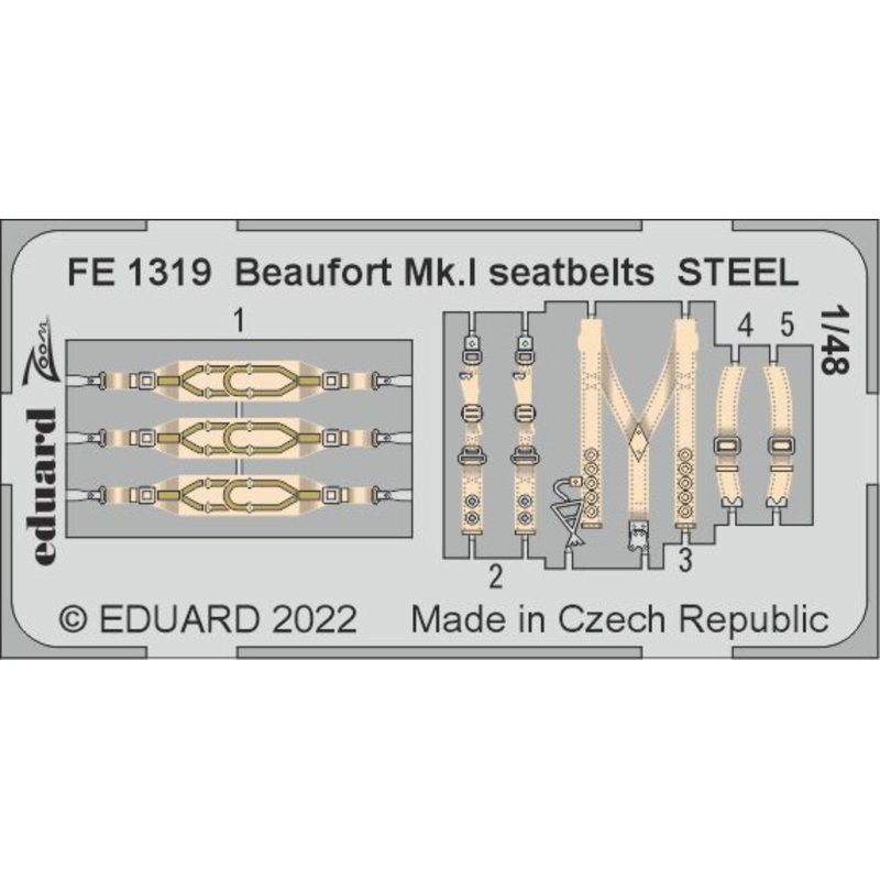 Eduard - 1/48 Beaufort Mk.I Seatbelts STEEL (Color photo-etched)(for ICM) FE1319
