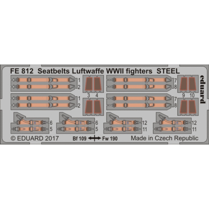 Eduard - 1/48 Seatbelts Luftwaffe WWII fighters STEEL (Color Photo-etched) FE812