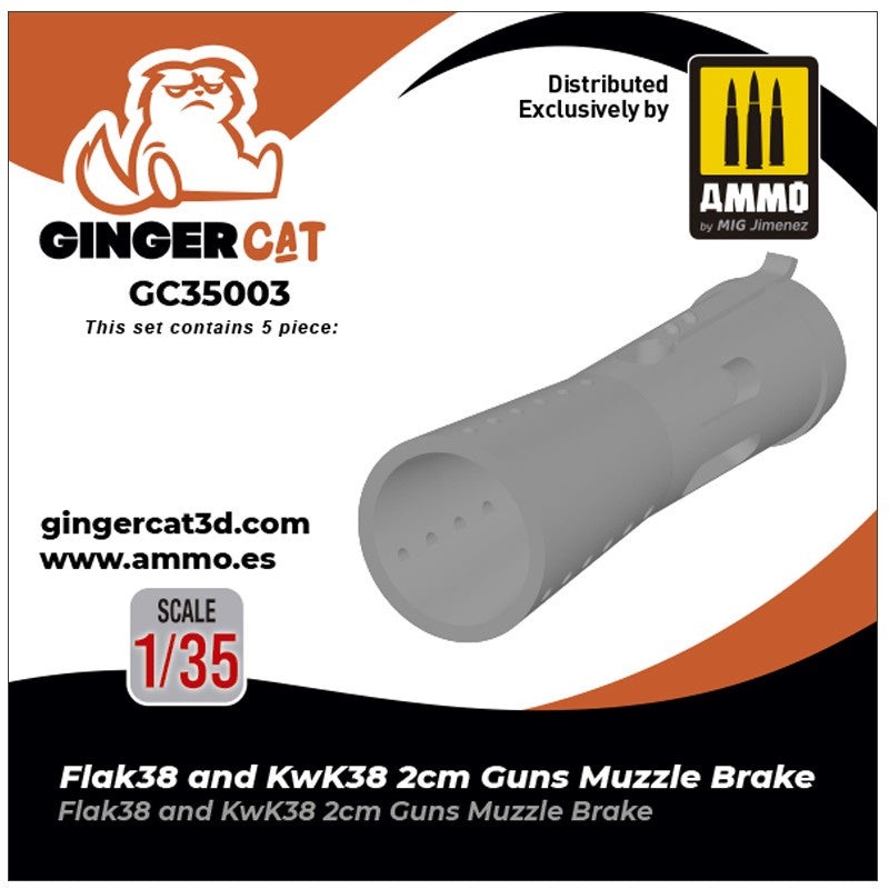Gingercat - 1/35 Flak38 and KwK38 2cm Guns Muzzle Brake (5pcs)