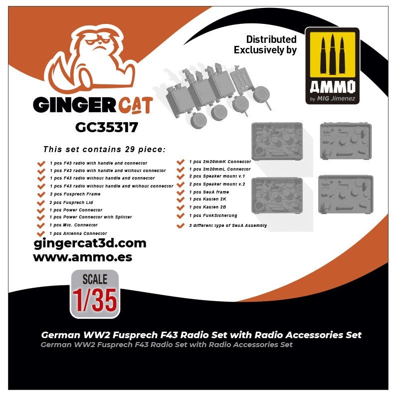 Gingercat - 1/35 German WWII Fusprech F43 Radio Set with Accessories Set (29pcs)