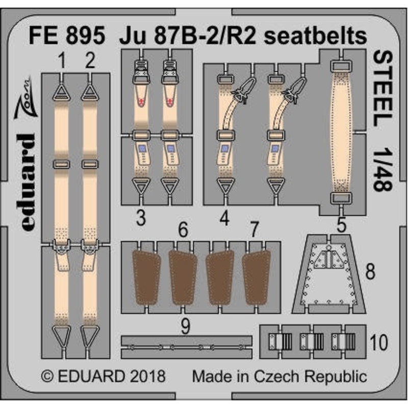 Eduard - 1/48 Ju 87B-2/R2 Seatbelts STEEL (Color Photo-etched)(for Airfix) FE895