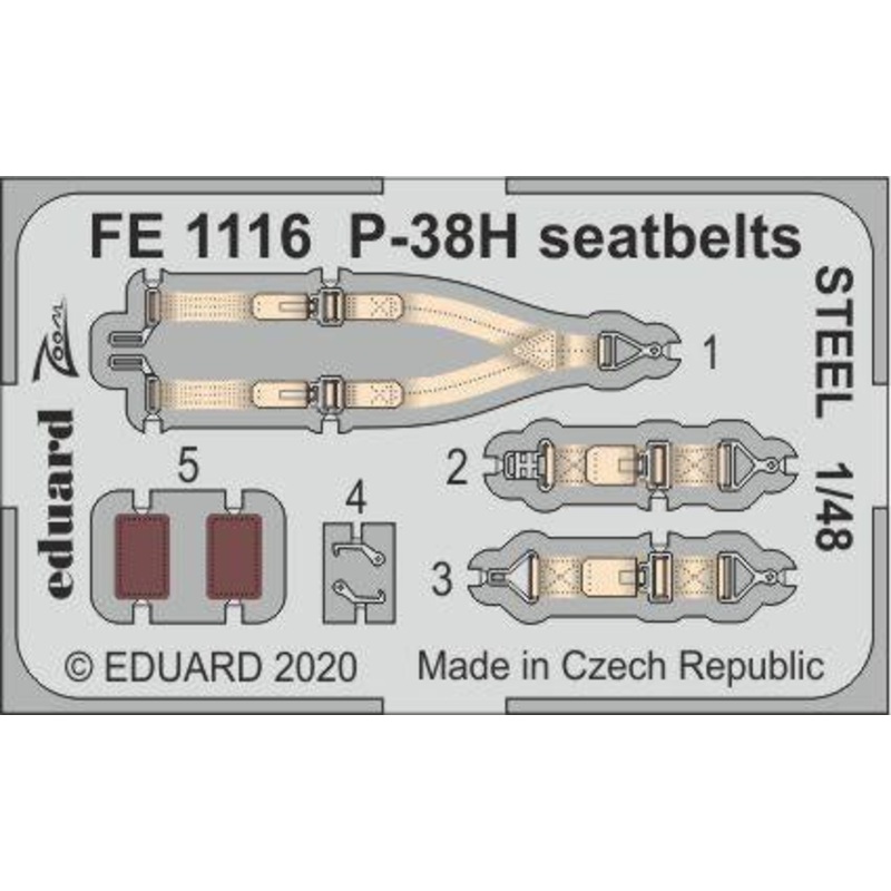 Eduard - 1/48 P-38H Seatbelts STEEL (Color photo-etched)(for Tamiya) FE1116